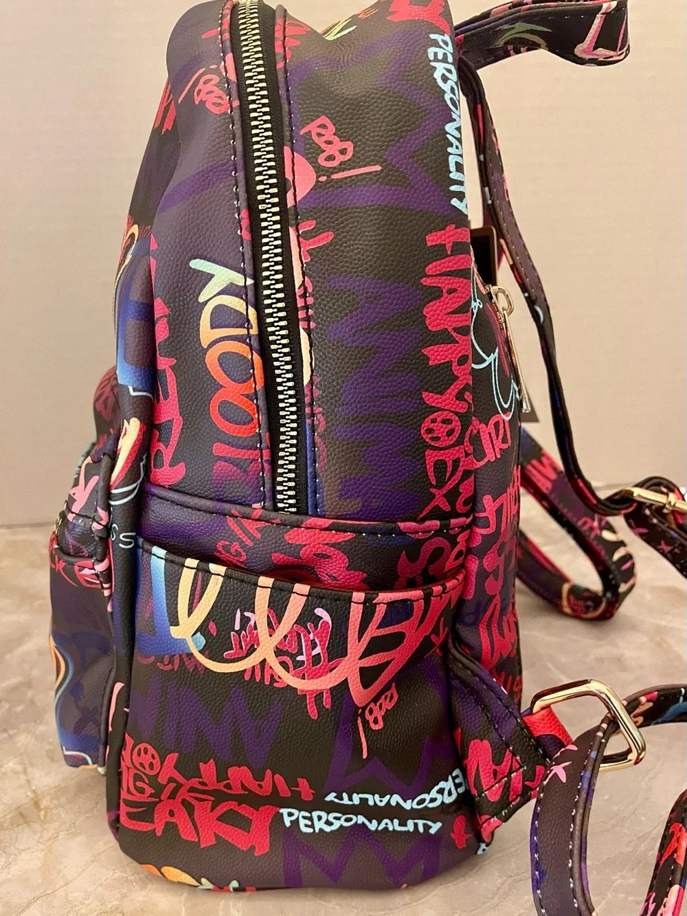 Graffiti Multicolor Backpack — Faux Vegan Leather. Vibrant Street Style